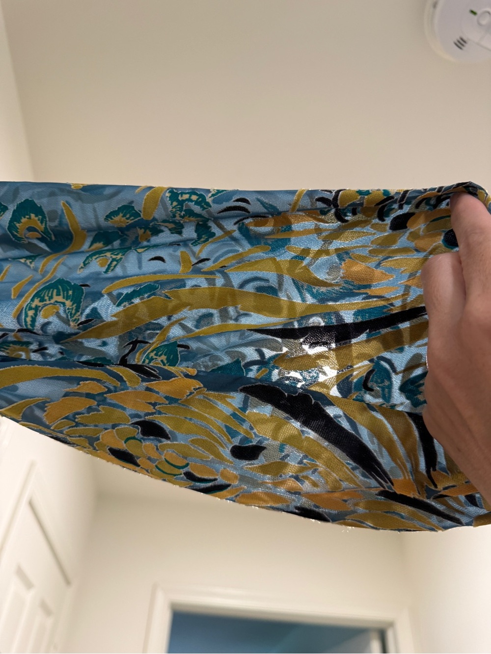 White House Black Market Teal and Gold Long Sleeve Midi Dress - Picture 6 of 14